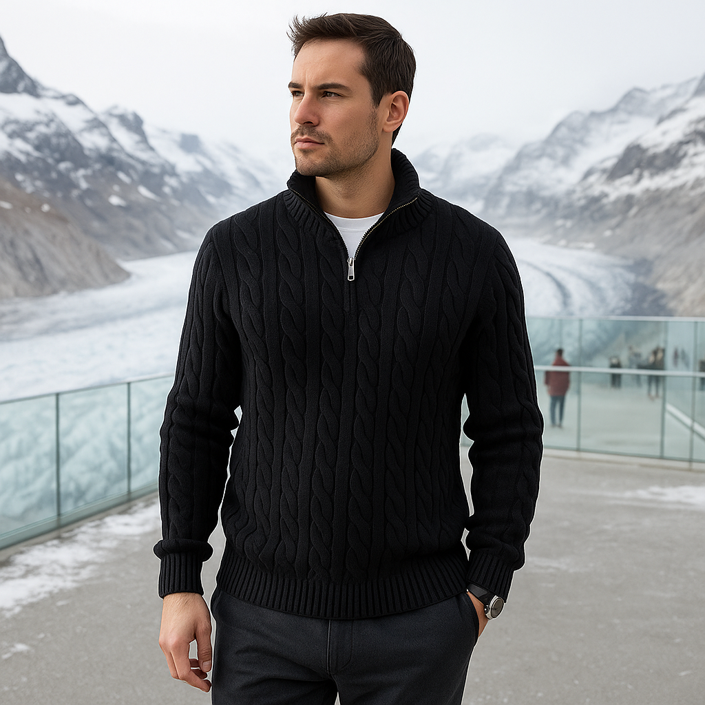 Men's Cotton Half-Zip Sweater - Casual - Comfortable