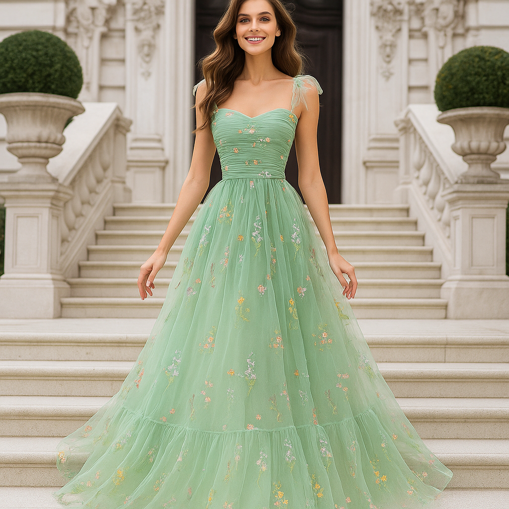 Prom Dress | Tulle, Floral Embroidery | Elegant Formal Wear