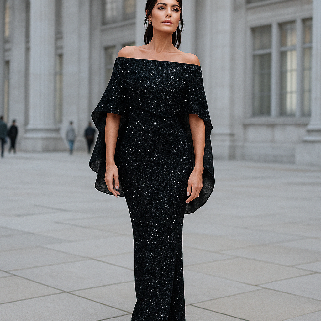 Maxi Dress | Women's Off Shoulder Evening Dress | Shimmer Detail