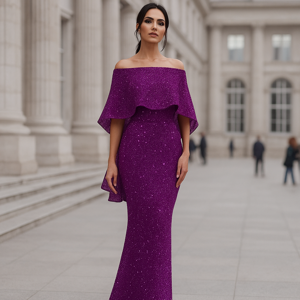 Maxi Dress | Women's Off Shoulder Evening Dress | Shimmer Detail