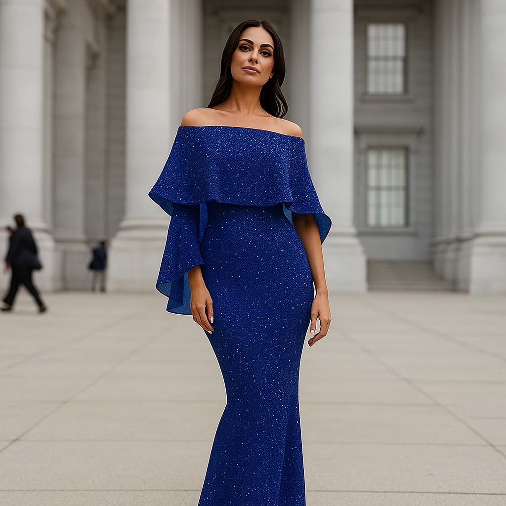 Maxi Dress | Women's Off Shoulder Evening Dress | Shimmer Detail