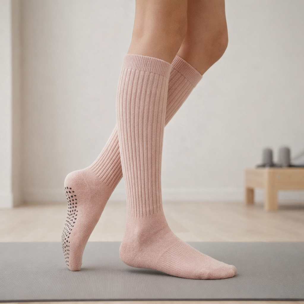 Pilates Grip Socks | Women's, Knee High, Cotton | Non Slip Comfort