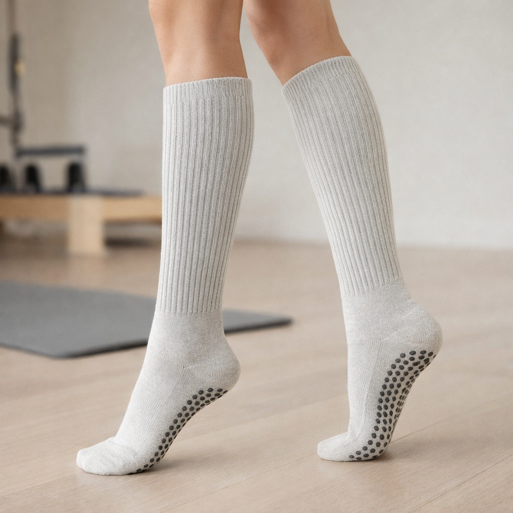 Pilates Grip Socks | Women's, Knee High, Cotton | Non Slip Comfort