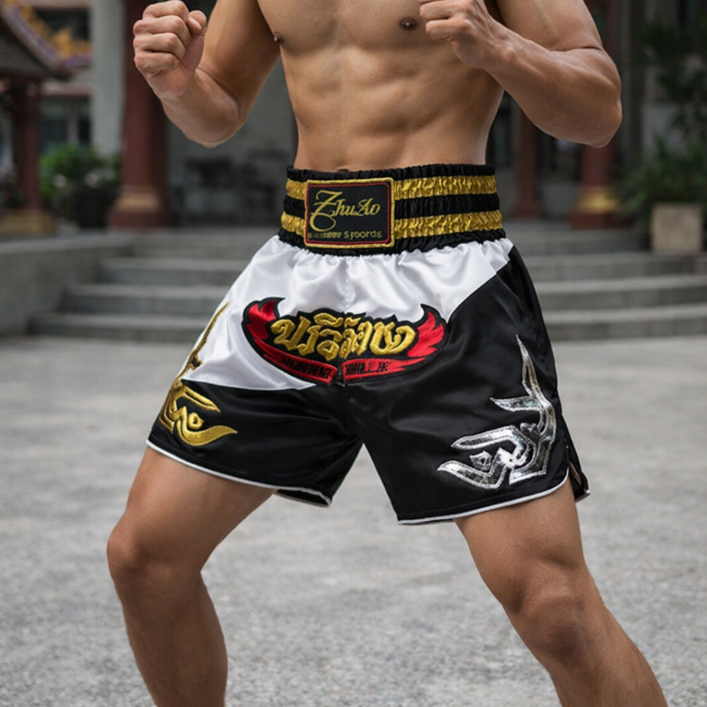 Muay Thai Shorts | Men's, Satin, Lightweight | Embroidered Style