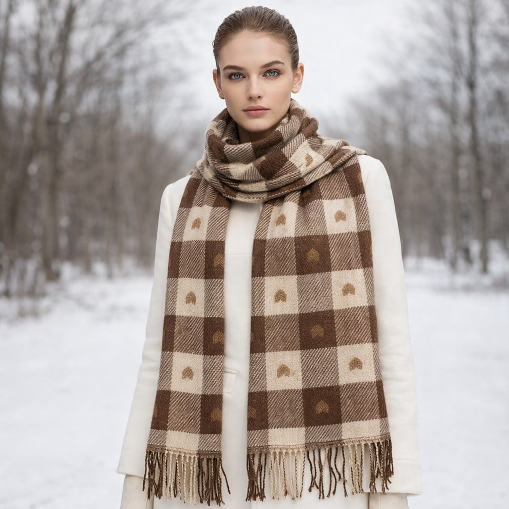 Checkered Scarf Winter | Women's, Cozy, Soft | Heart Design