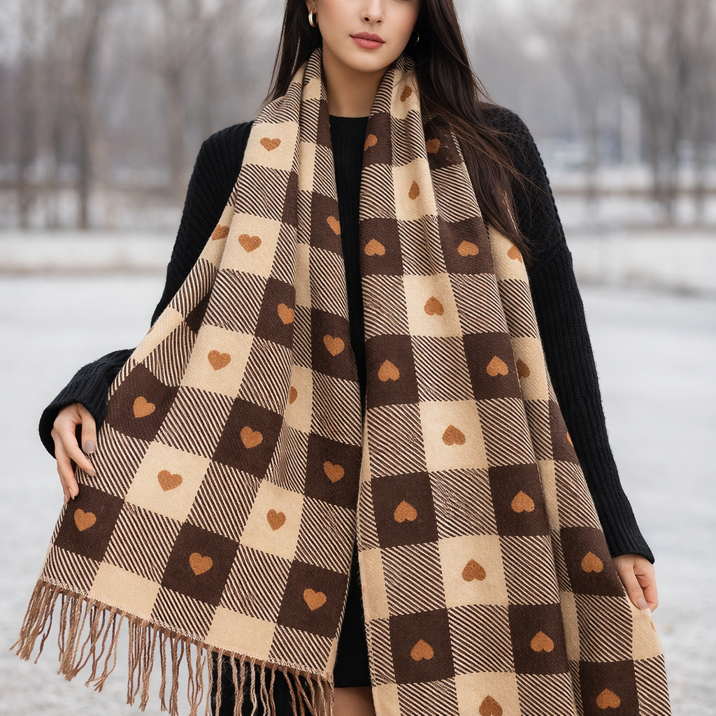 Checkered Scarf Winter | Women's, Cozy, Soft | Heart Design