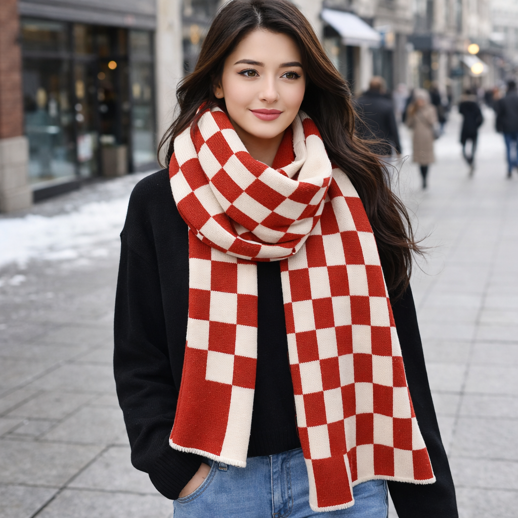 Checkered Winter Scarf | Women's, Cozy, Soft | Tartan Style