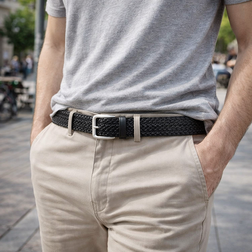 Men's Elastic Belt | Braided, Adjustable | Comfortable Casual Wear