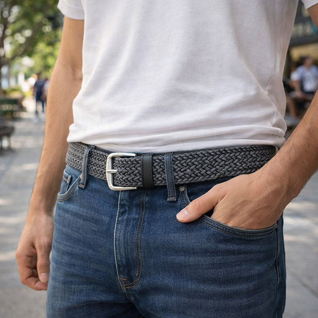 Men's Elastic Belt | Braided, Adjustable | Comfortable Casual Wear