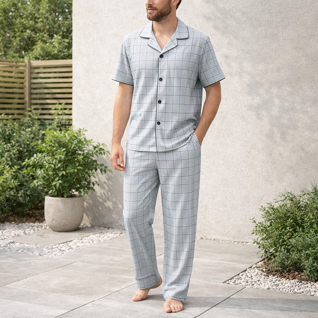 Pyjama Set | Men's Button Up, Soft Fabric | Breathable Sleepwear