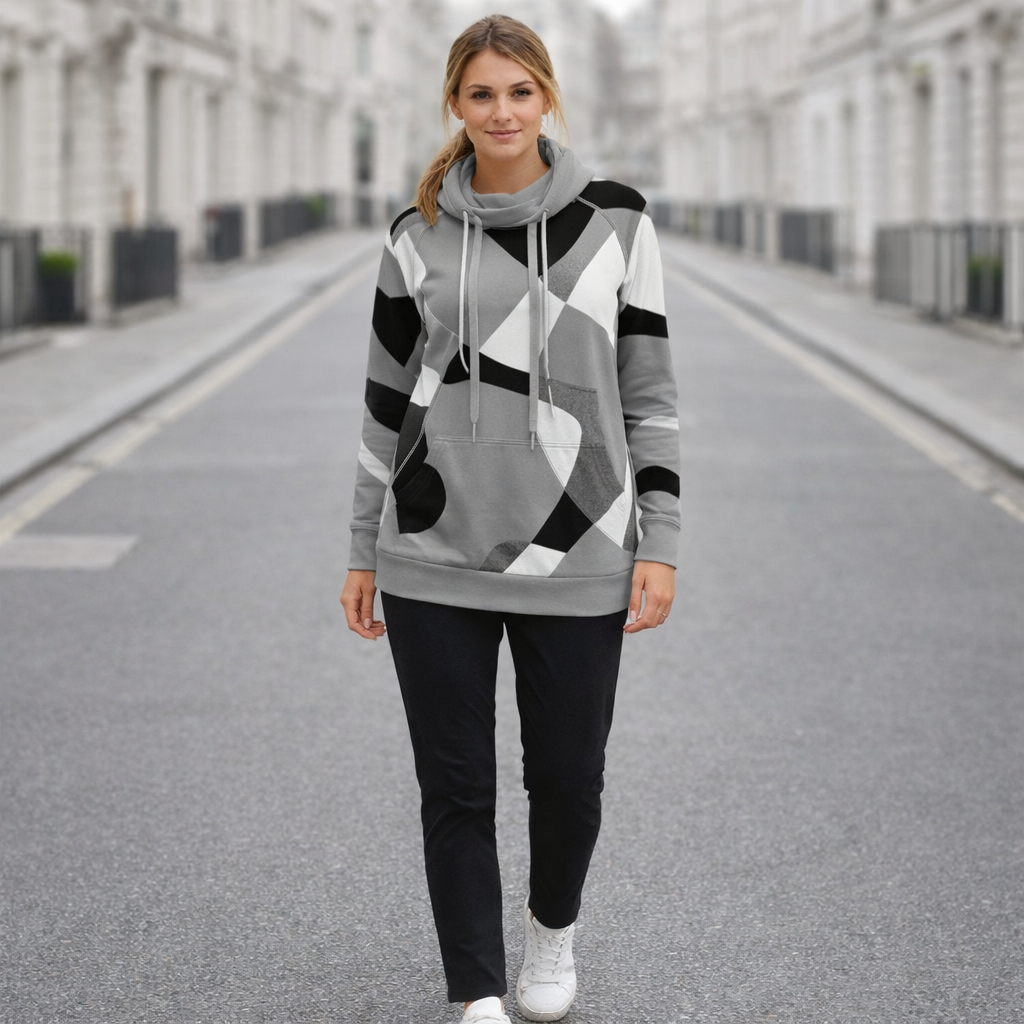 Women's Hoodie | Geometric Print | Casual Pullover Style