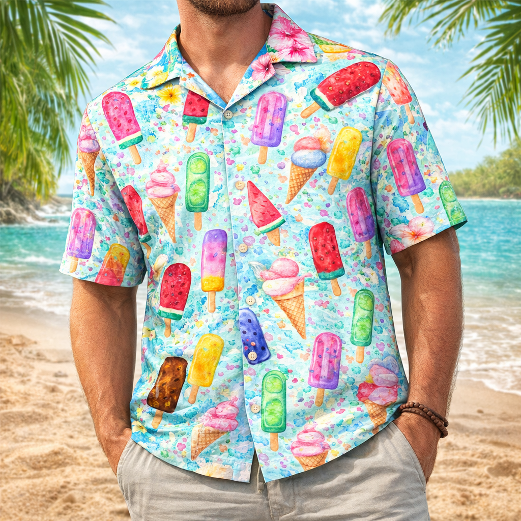 Ice Cream Polo Shirt for Men | Short Sleeve, Button-Up | Fun, Casual