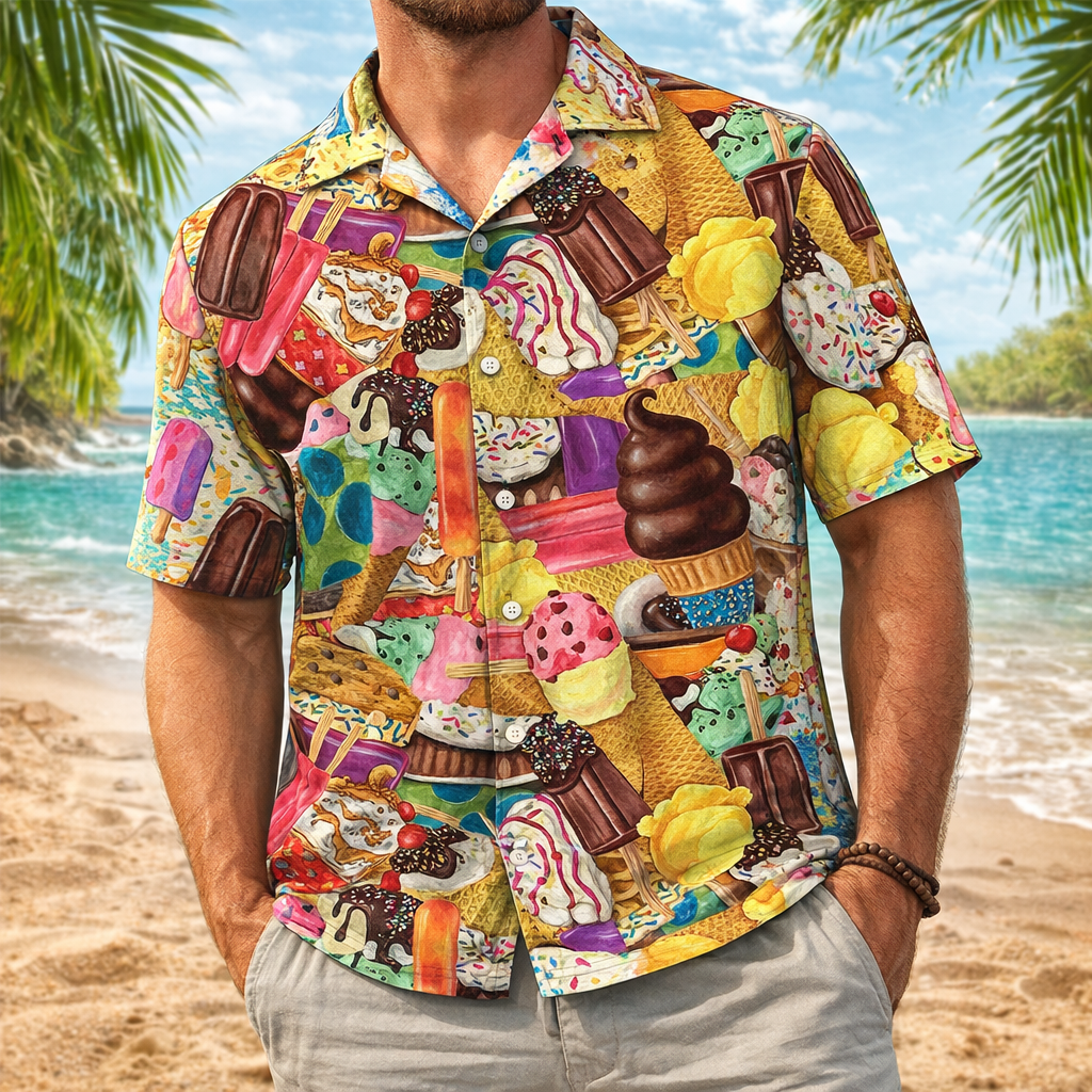 Ice Cream Polo Shirt for Men | Short Sleeve, Button-Up | Fun, Casual