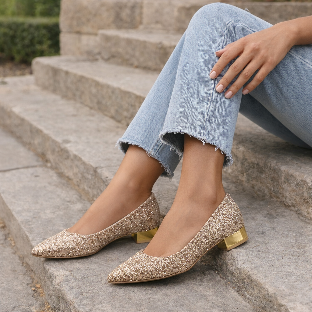 Women's Ballerina Flats | Sequined | Low Heel Dress Shoes