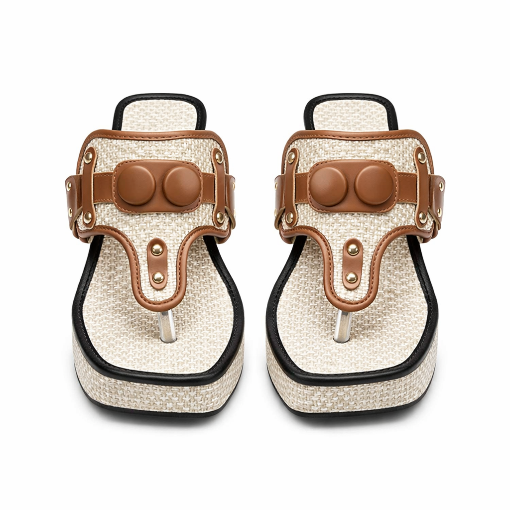 Women's Platform Wedge Sandals | Studded Toe Post, Casual Elegance
