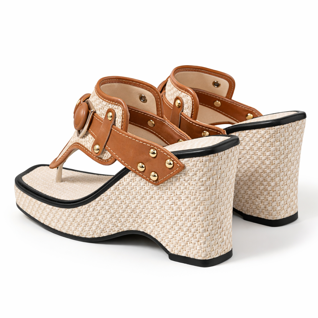 Women's Platform Wedge Sandals | Studded Toe Post, Casual Elegance
