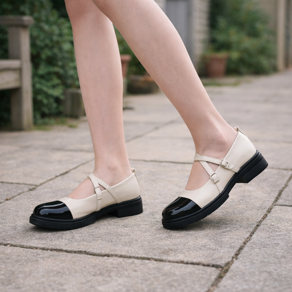 Women's Mary Jane Shoes | Two Tone Flats, Double Strap