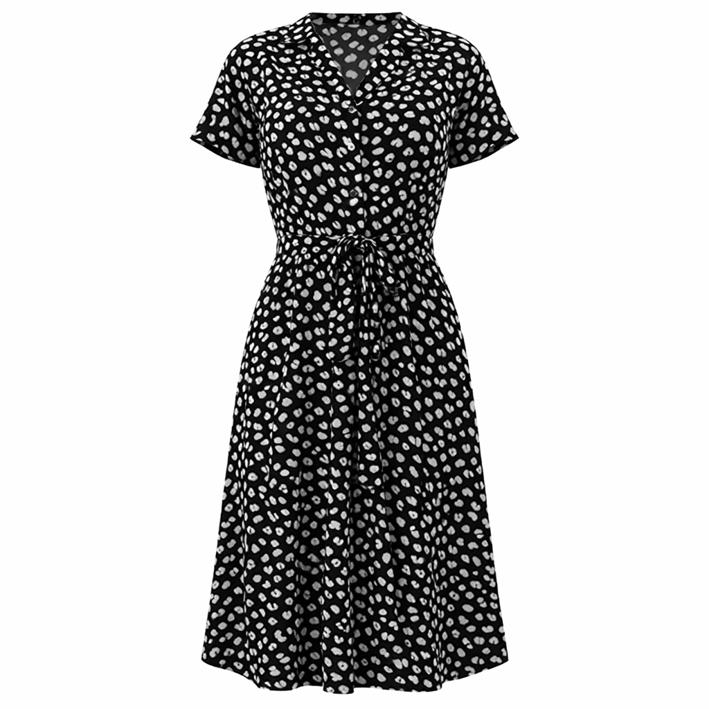 Polka Dot Dress | Midi Style, Short Sleeves | Trendy