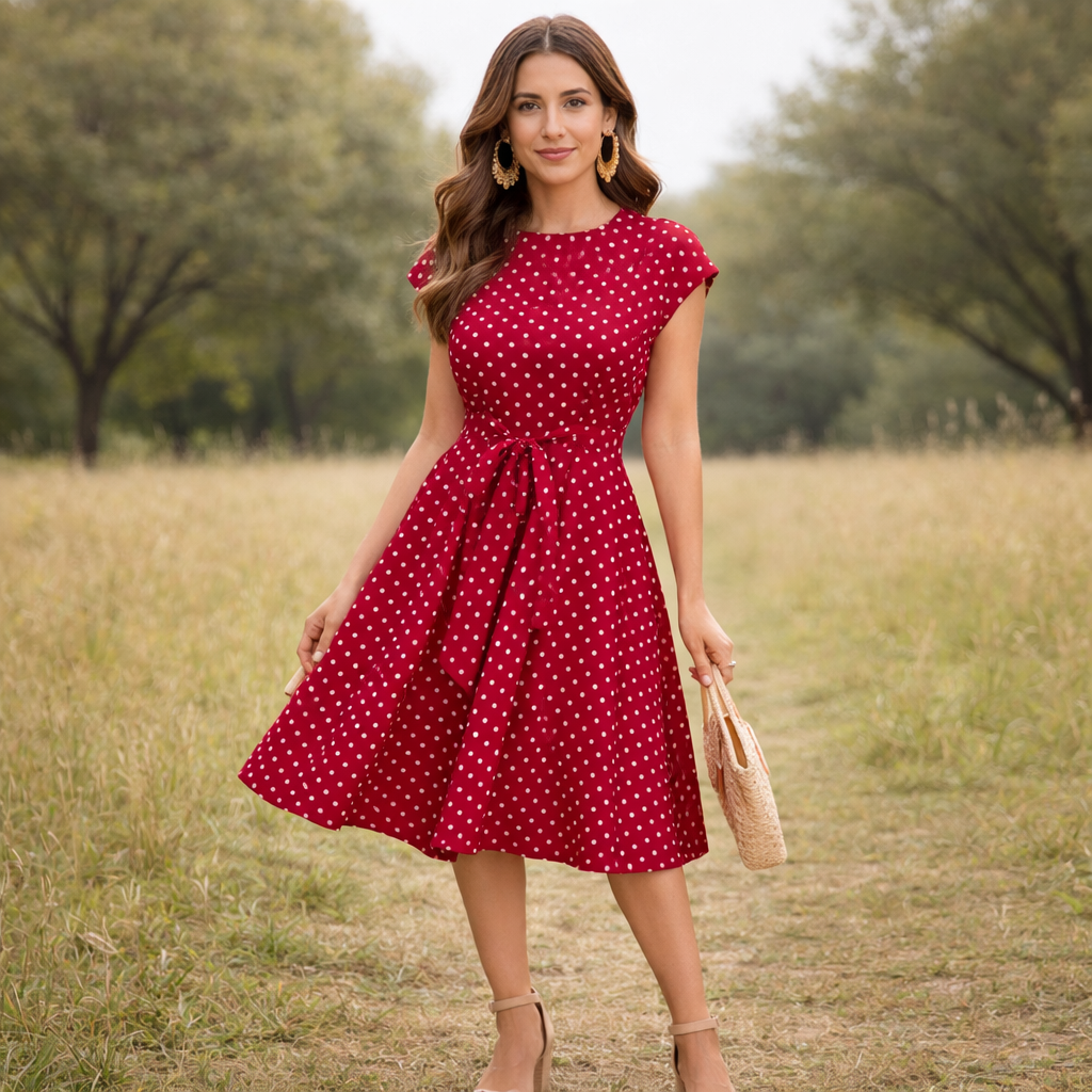 Polka Dot Dress Vintage Women's Summer Dress Lightweight
