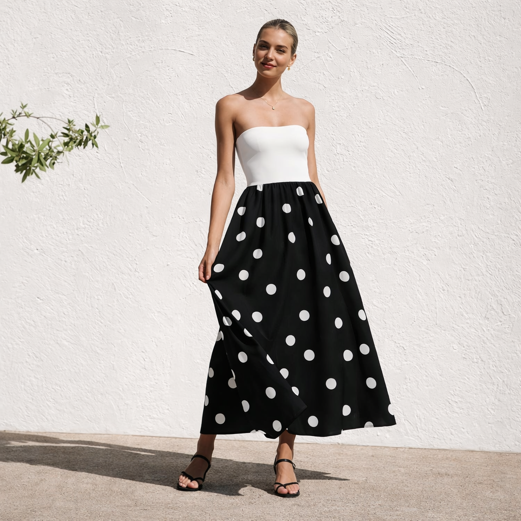 Strapless Dress Women's A-Line Polka Dot Elegant Summer Style