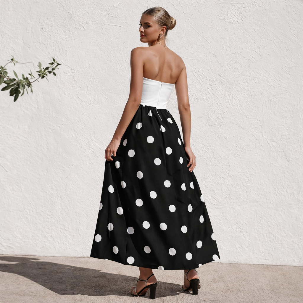 Strapless Dress Women's A-Line Polka Dot Elegant Summer Style
