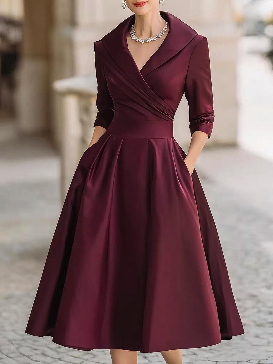 Evening Dress | Women's Wrap Collar, Midi Length | Elegant Style