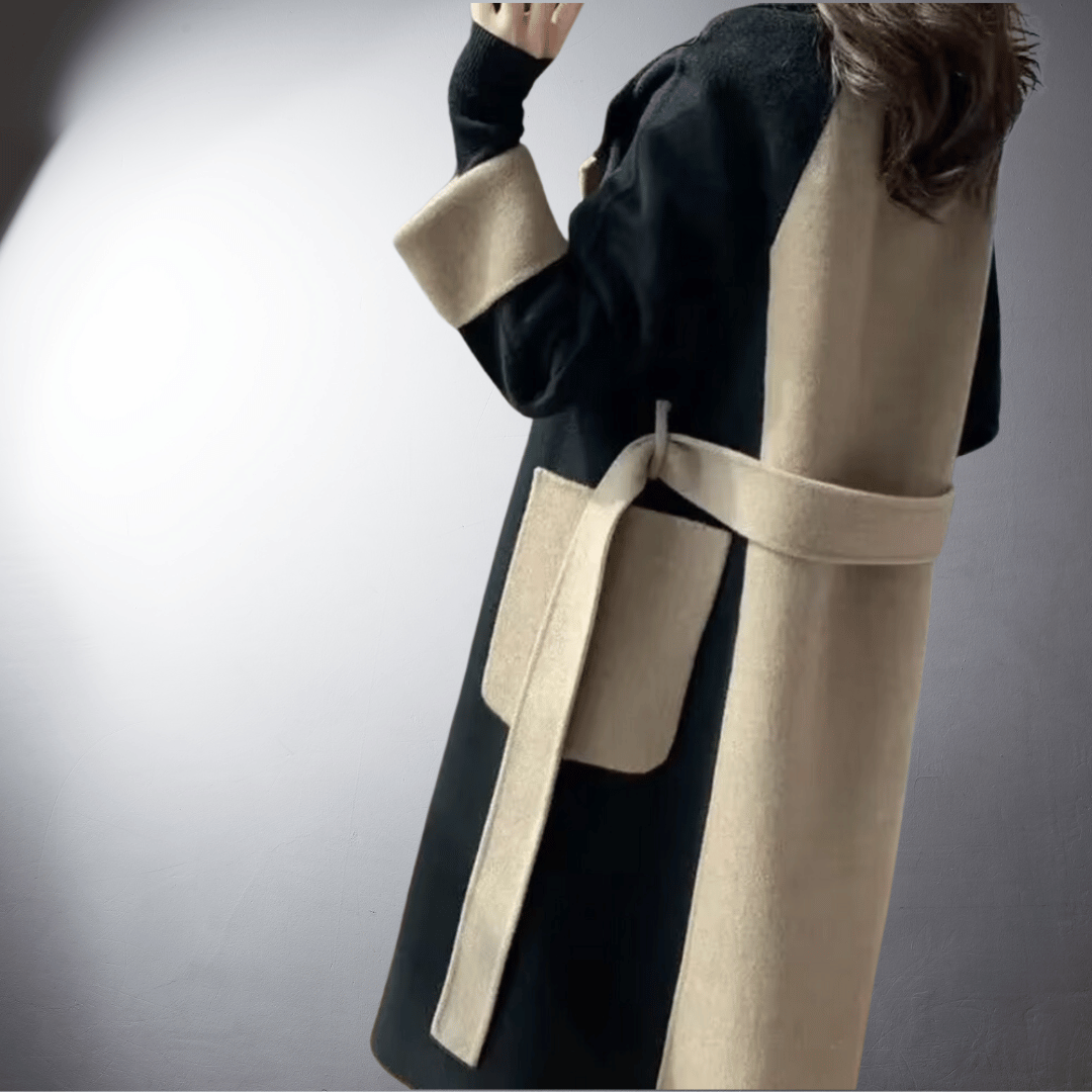 Women two tone straight cut mid length coat colourblock winter