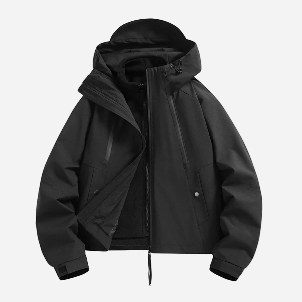 Women waterproof jacket hooded cropped with adjustable cuffs and zip closure