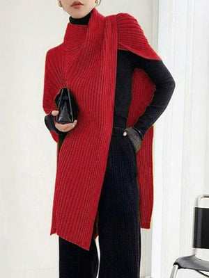 Women’s Sweater Top | Viscose Knit, High Neck | Asymmetric Design