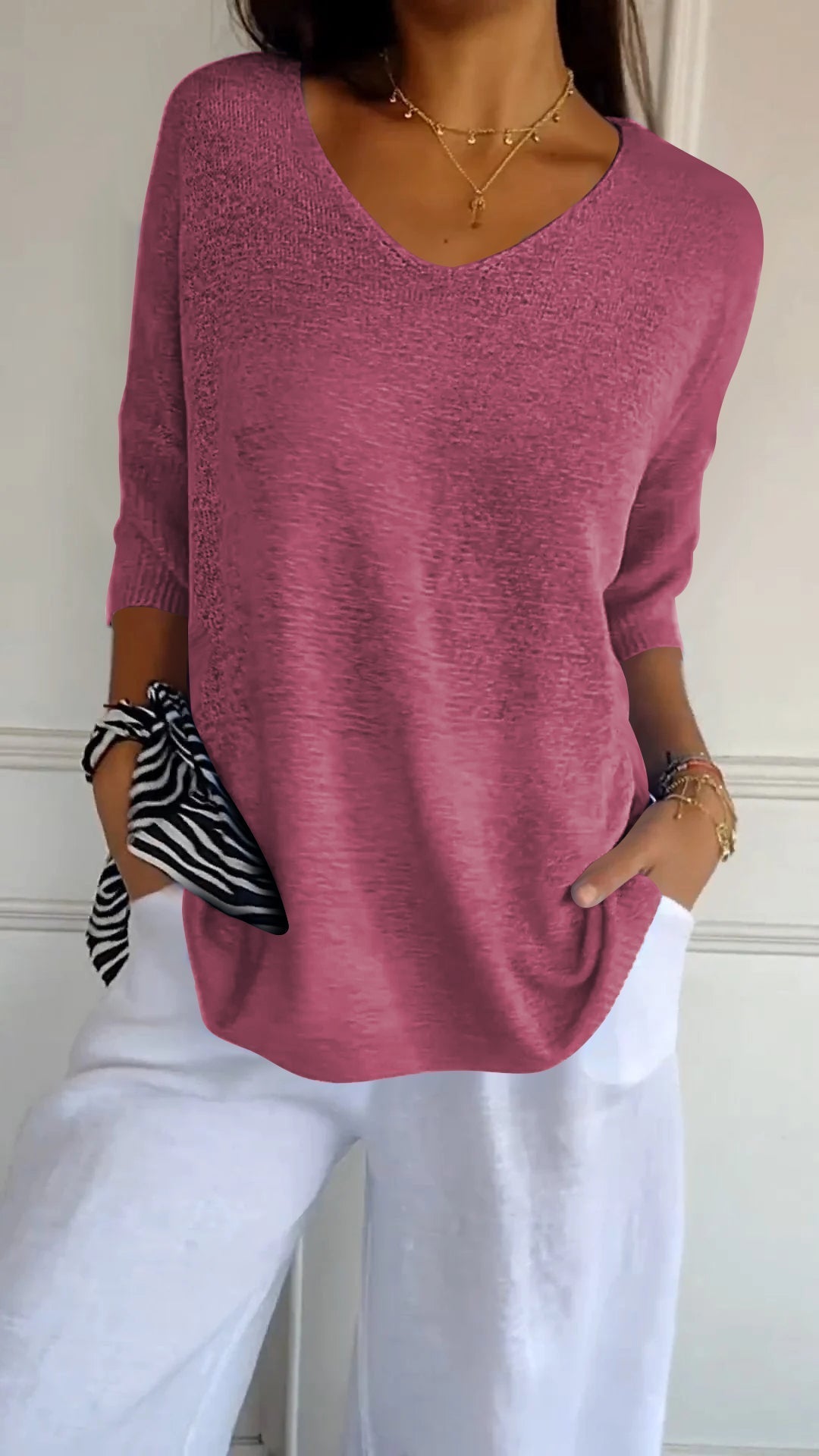 Women's Sweater | V-Neck, Long Sleeve | Breathable Knit