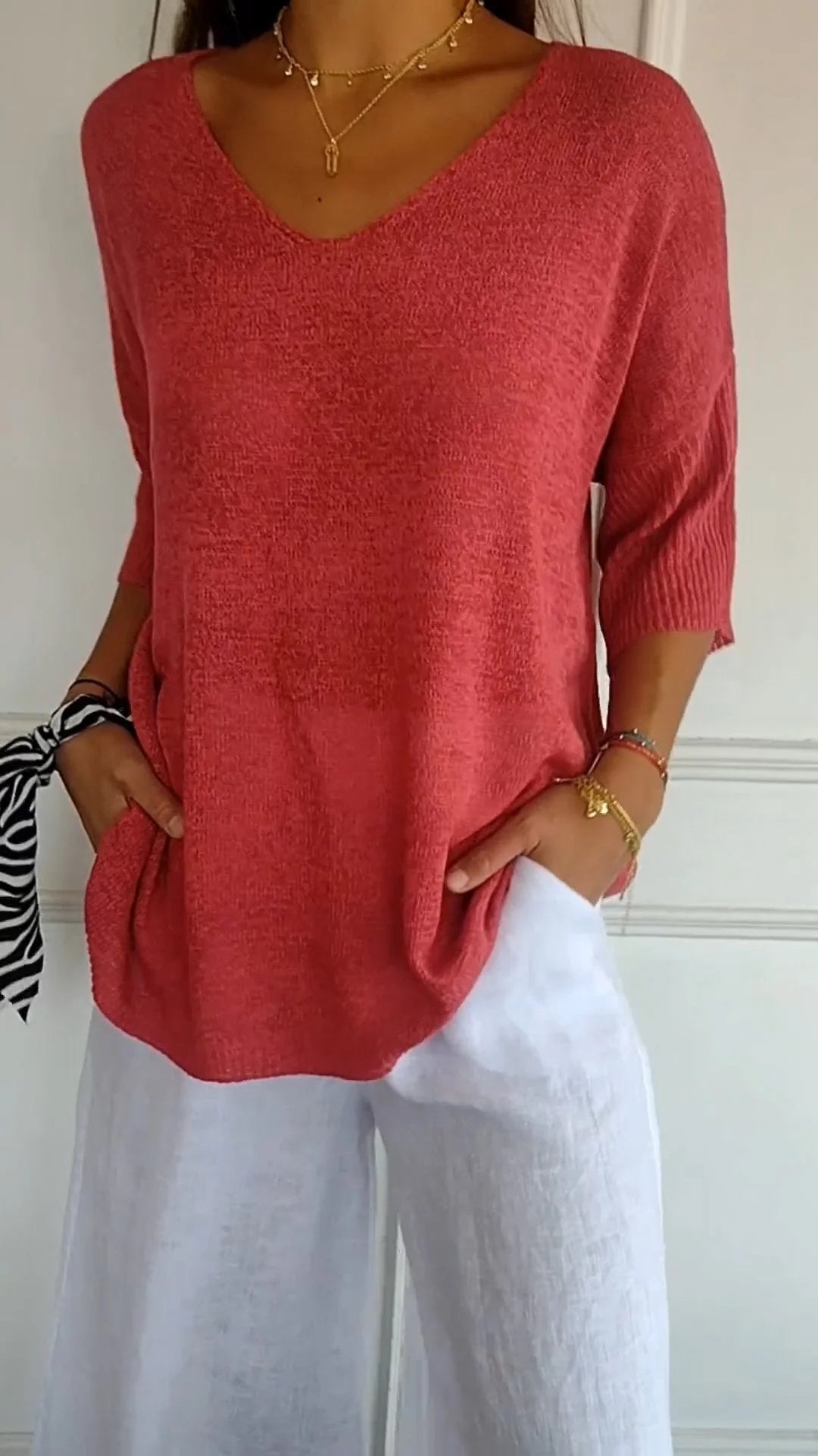 Women's Sweater | V-Neck, Long Sleeve | Breathable Knit