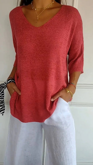 Women's Sweater | V-Neck, Long Sleeve | Breathable Knit