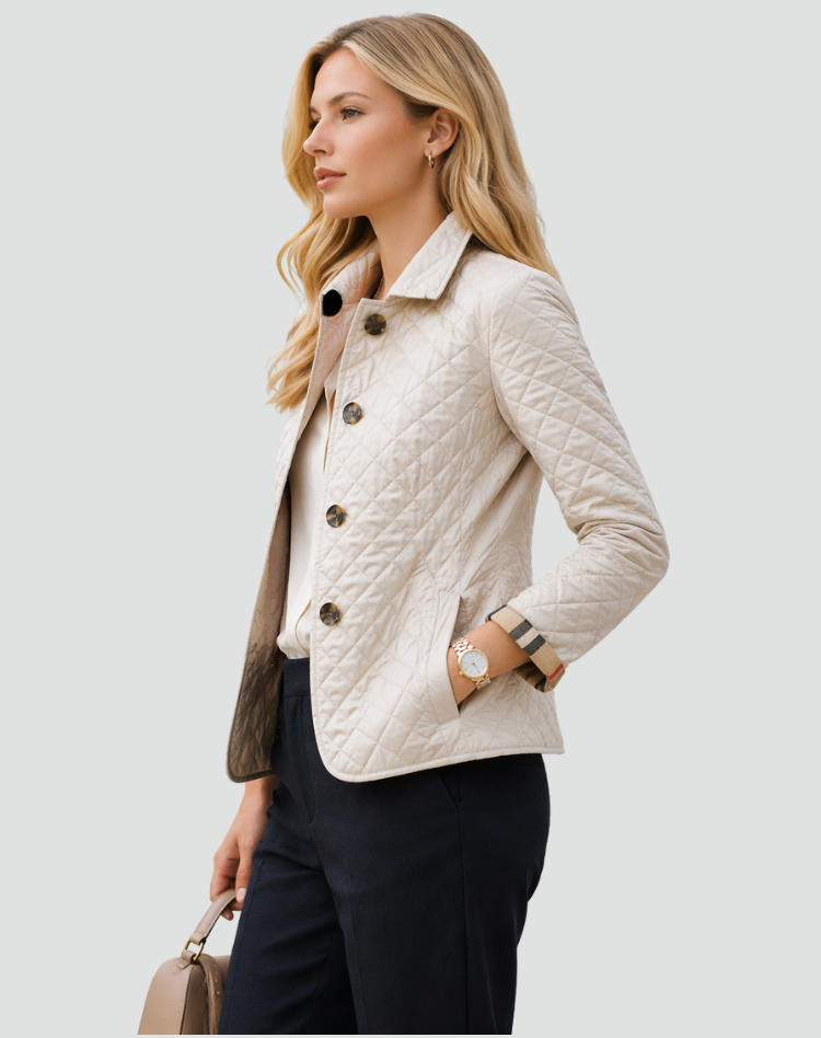 Women quilted transition jacket regular fit with button collar