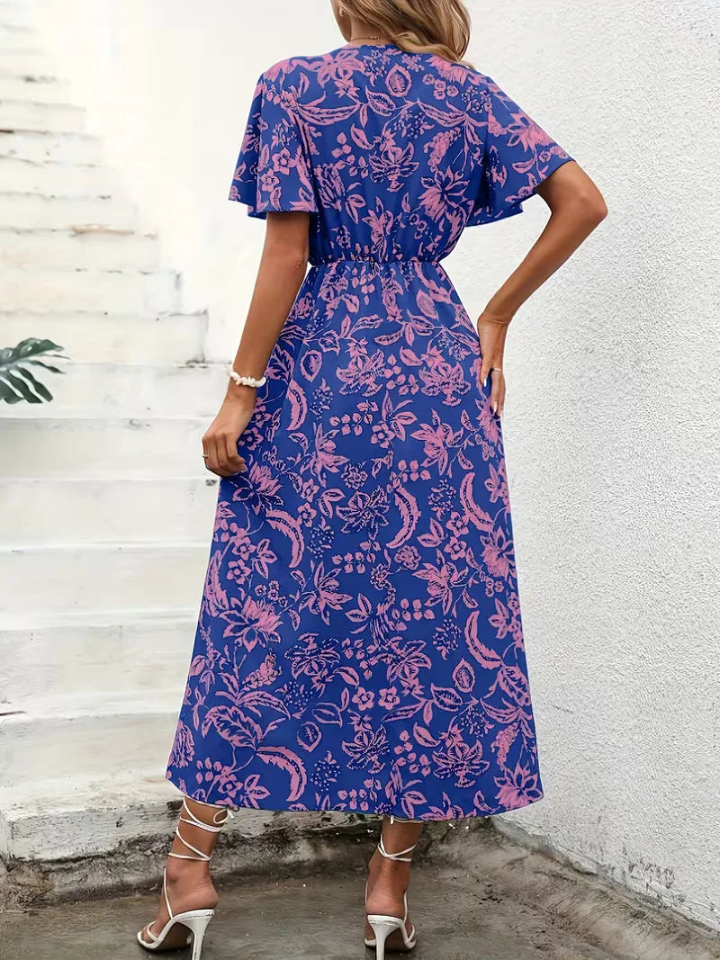 Floral Wrap Summer Dress | Bohemian, Midi, Short Sleeve