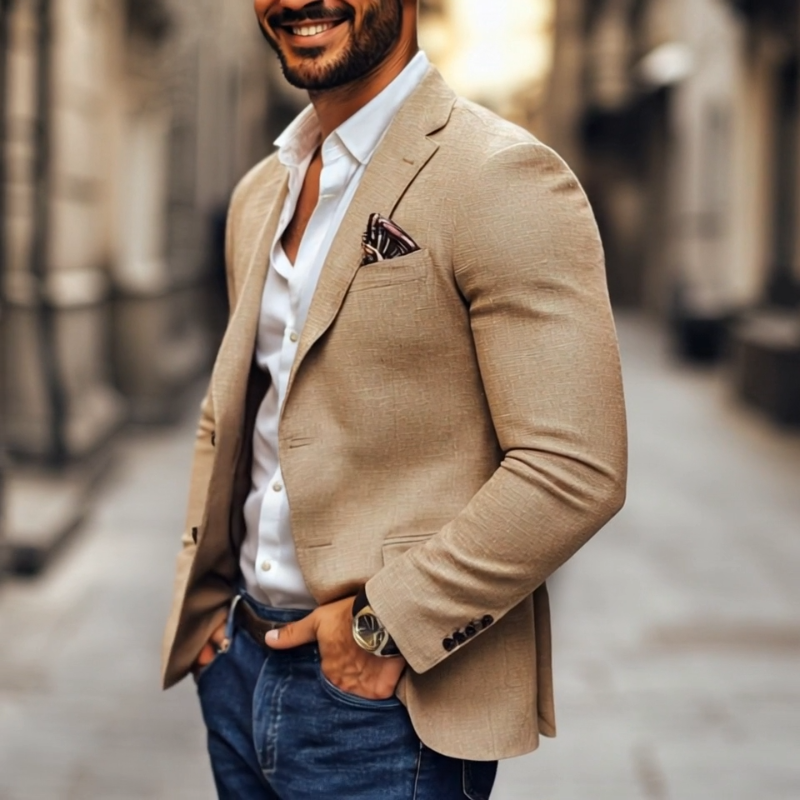 Men slim fit two button blazer with notch lapel structured silhouette