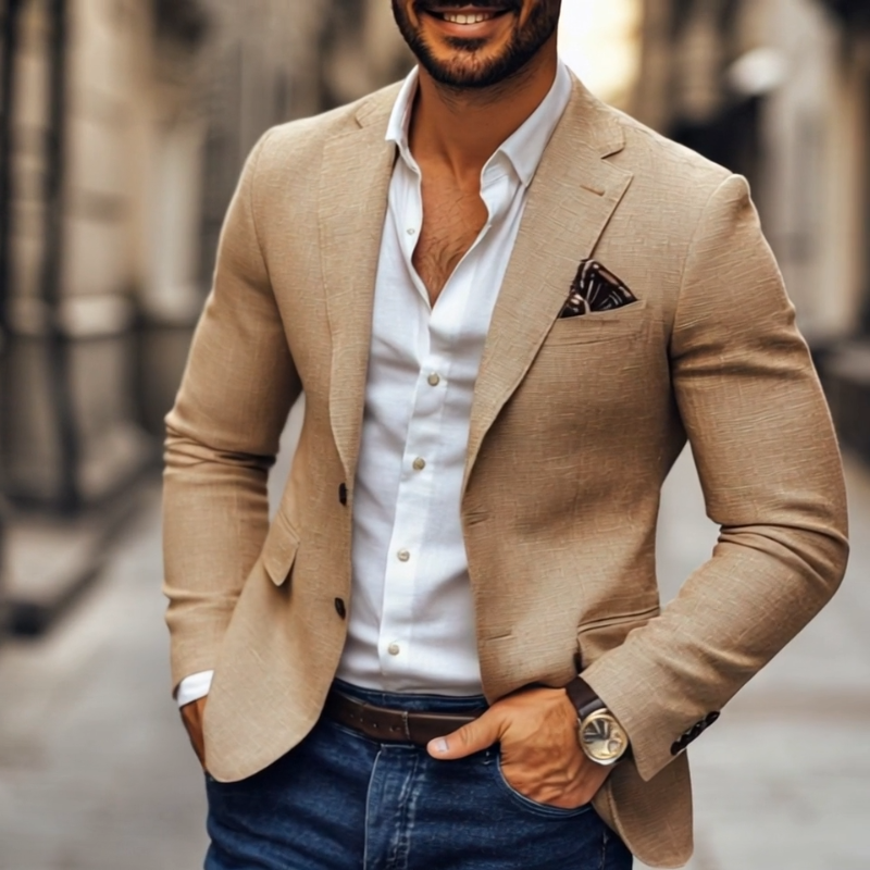 Men slim fit two button blazer with notch lapel structured silhouette