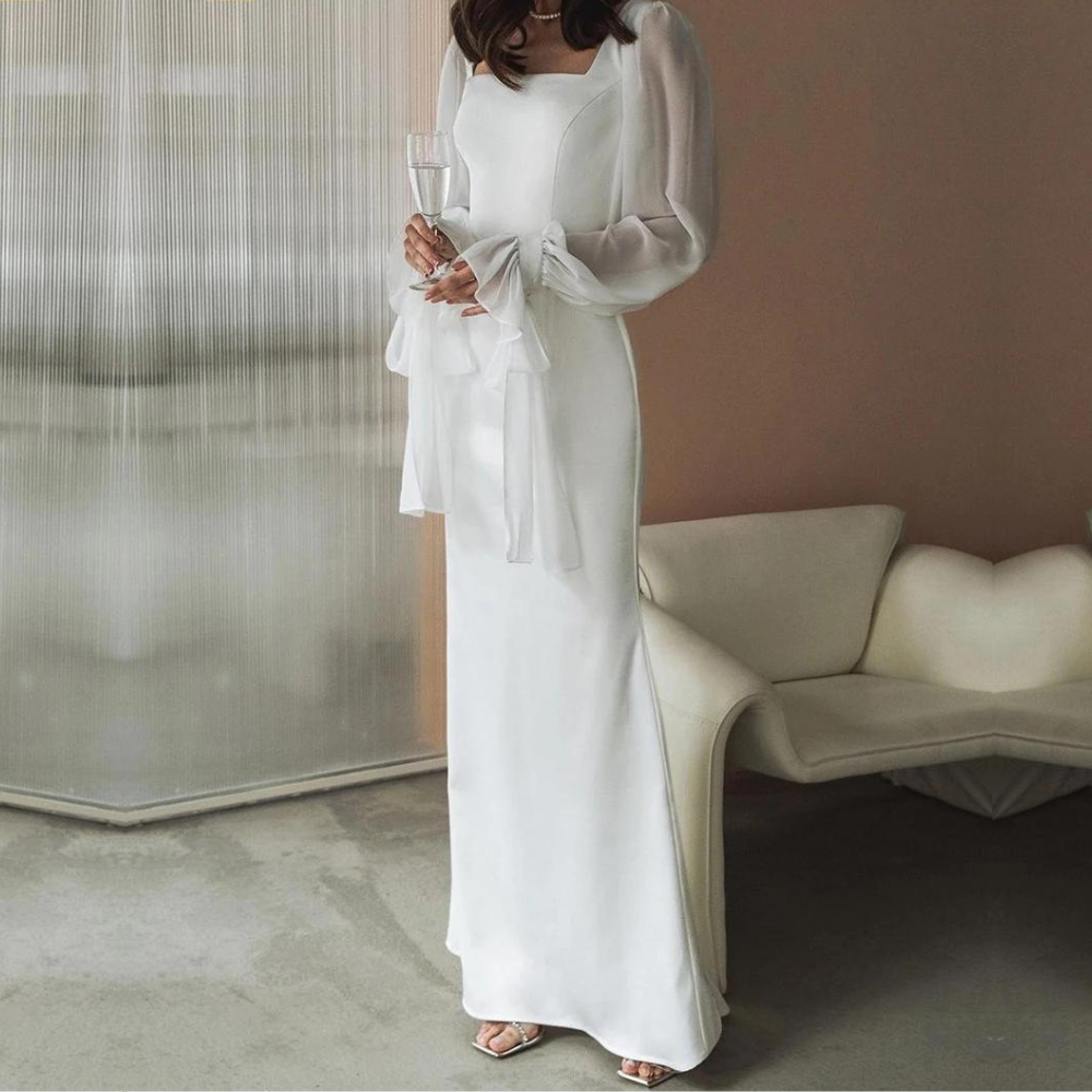 Elegant Maxi Evening Gown - Long Sleeves - Floor-Length - Formal