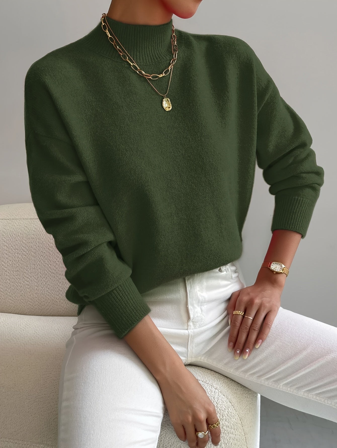 Jumper | Women, high collar, soft knit | Elegant style