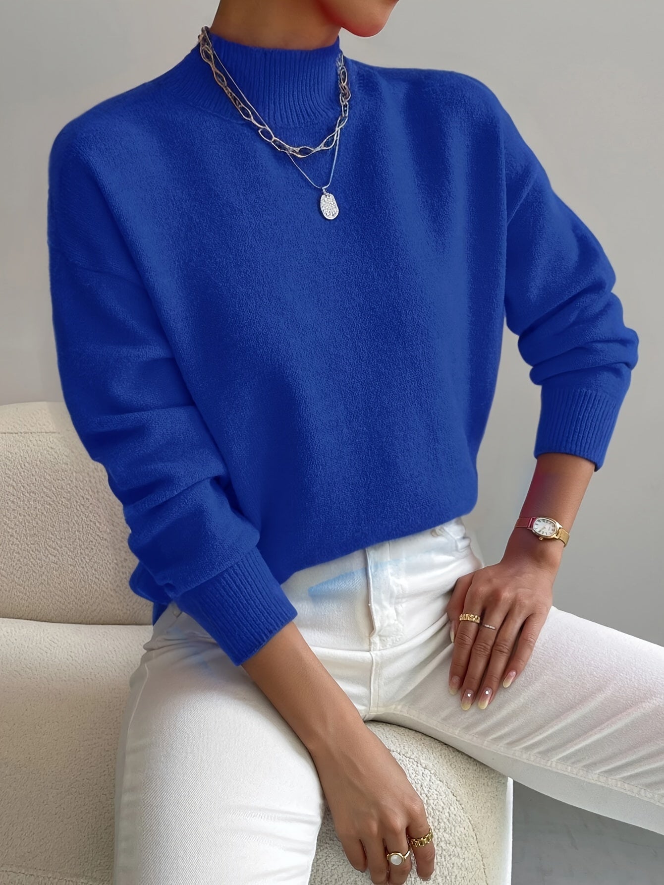 Jumper | Women, high collar, soft knit | Elegant style