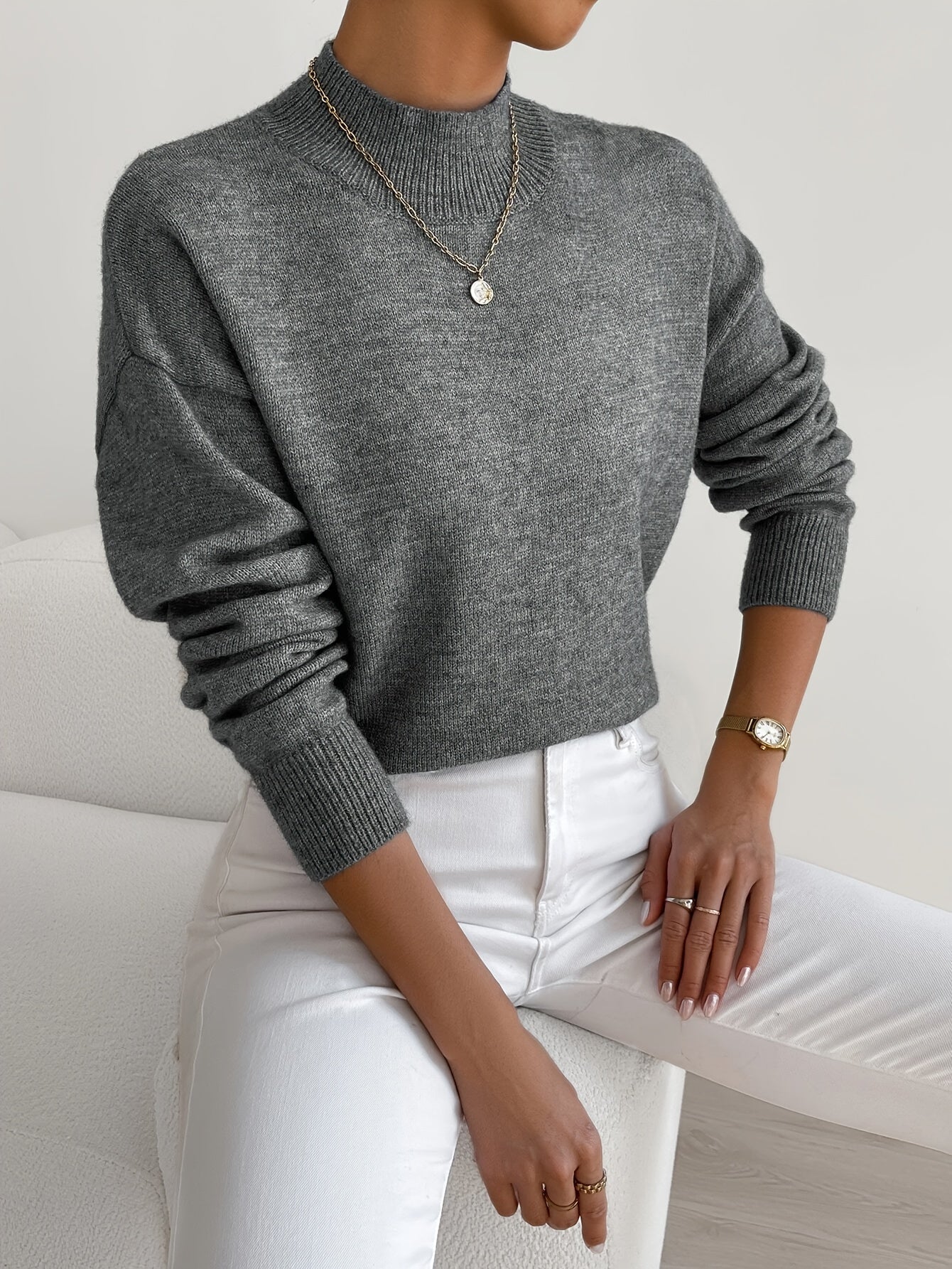 Jumper | Women, high collar, soft knit | Elegant style