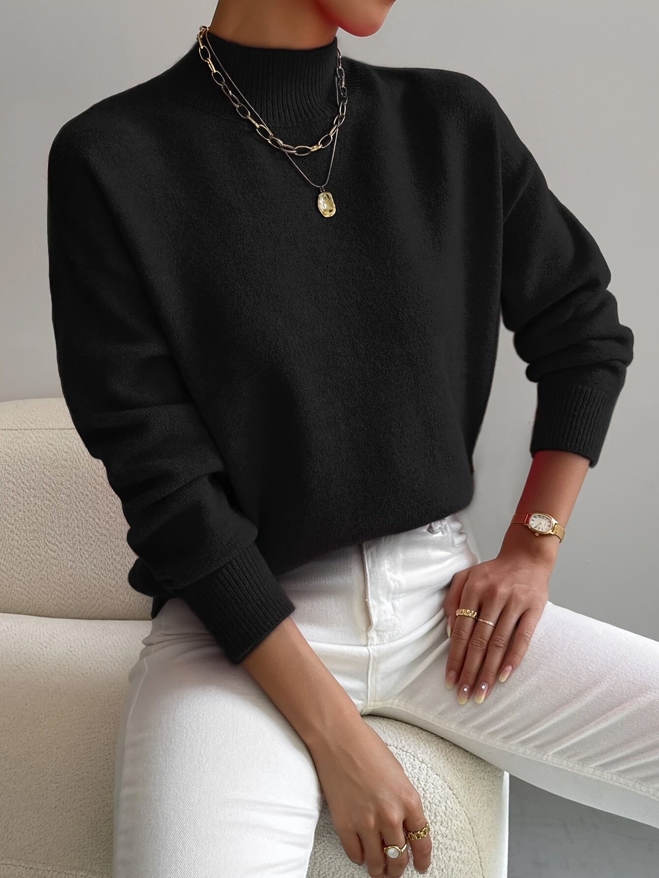 Jumper | Women, high collar, soft knit | Elegant style