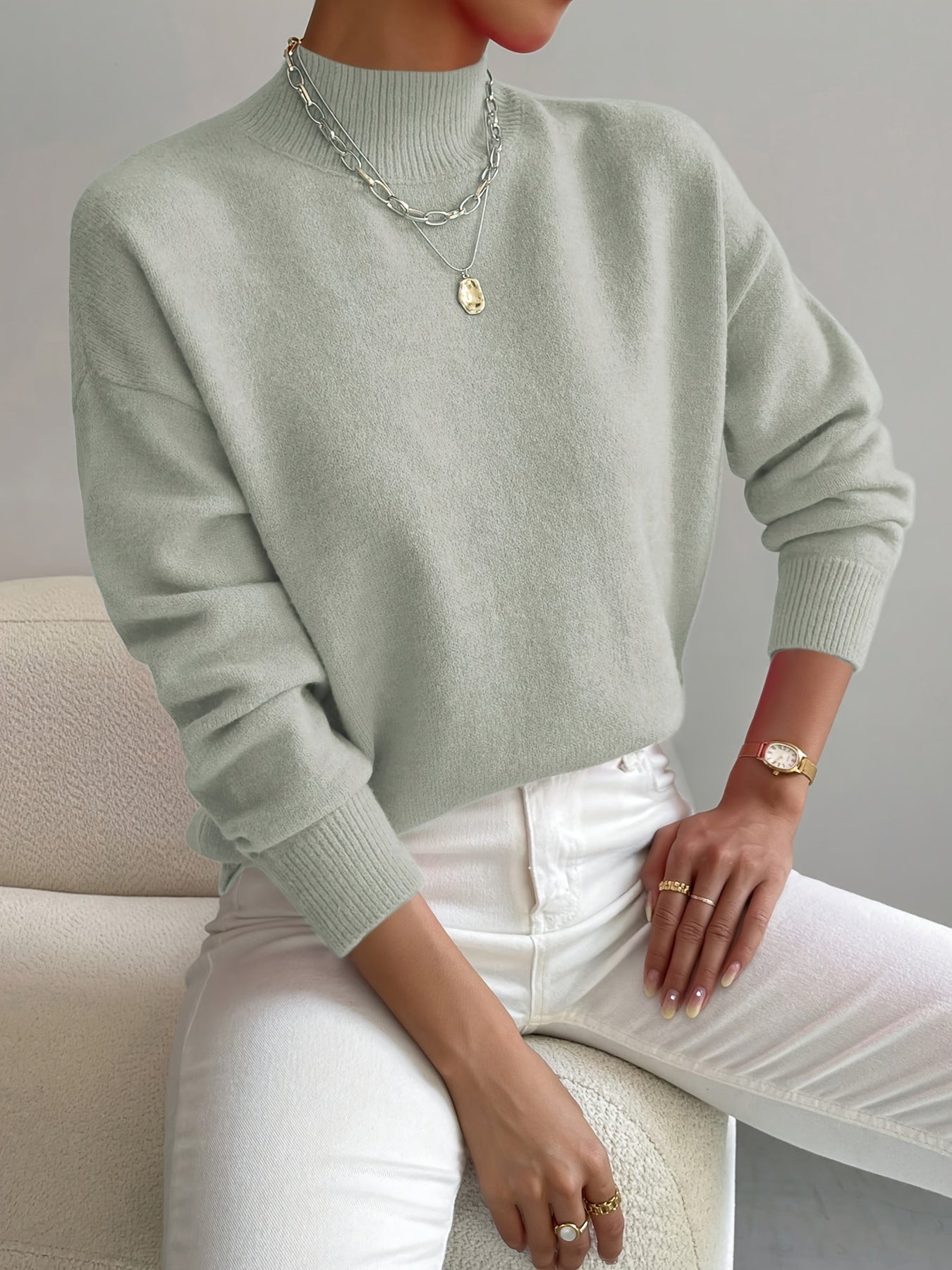 Jumper | Women, high collar, soft knit | Elegant style