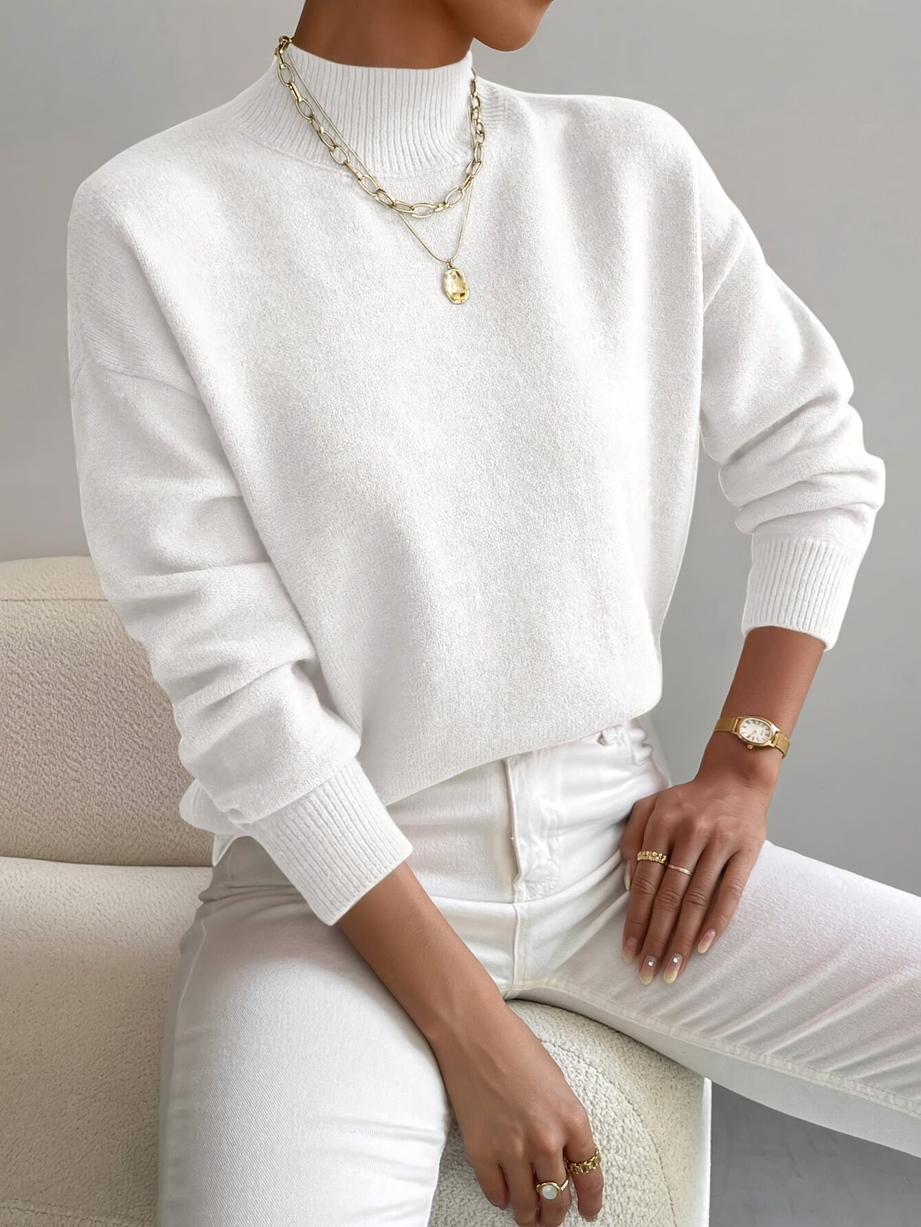 Jumper | Women, high collar, soft knit | Elegant style