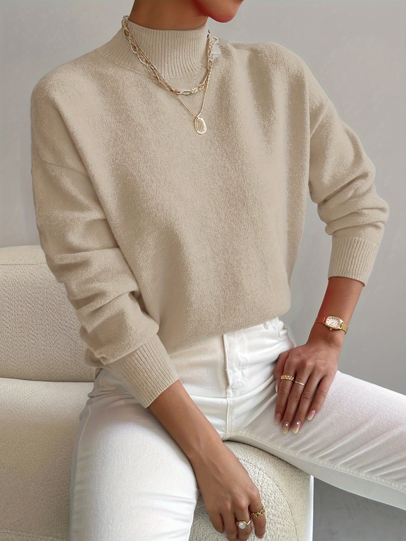 Jumper | Women, high collar, soft knit | Elegant style