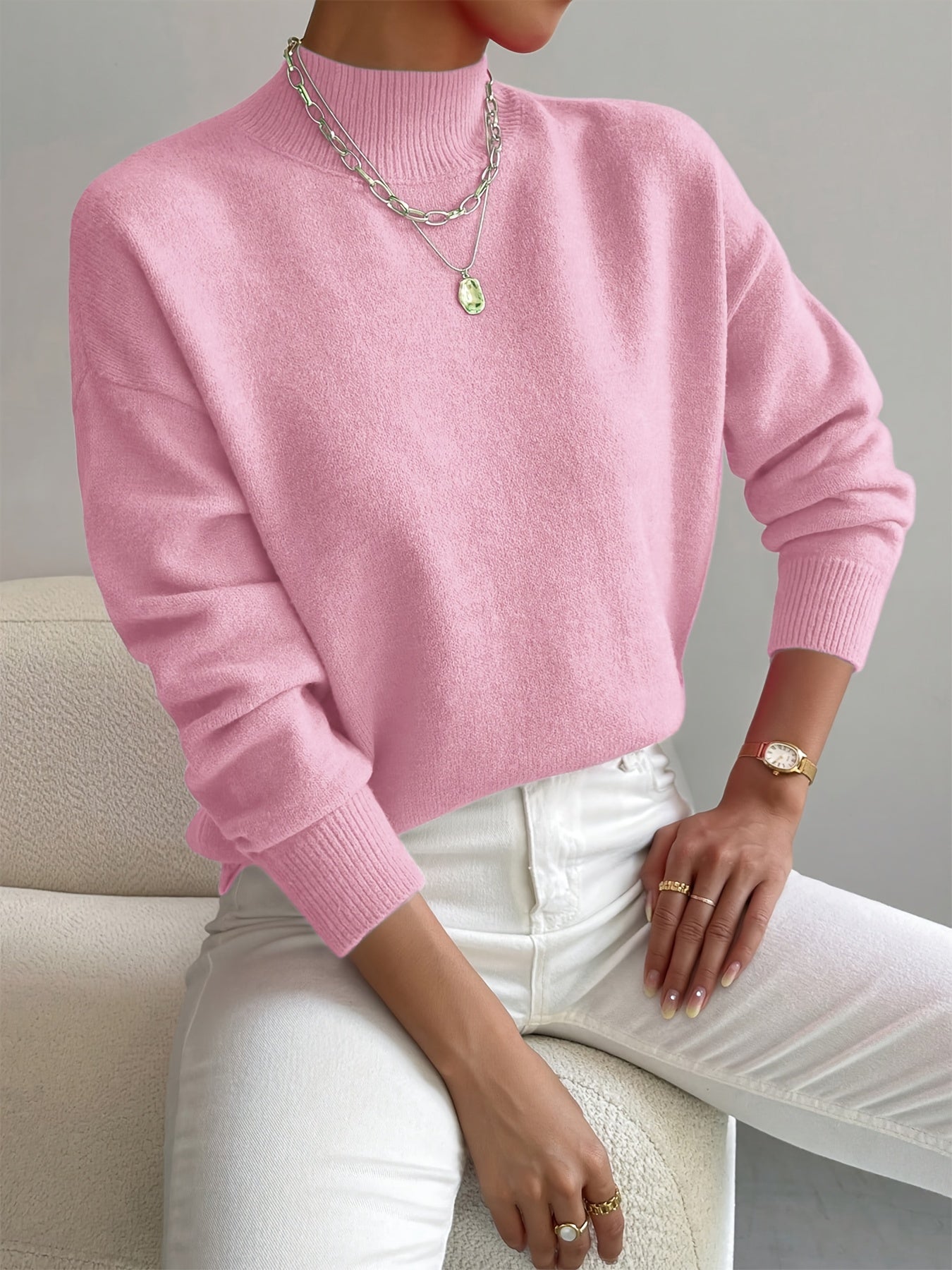 Jumper | Women, high collar, soft knit | Elegant style