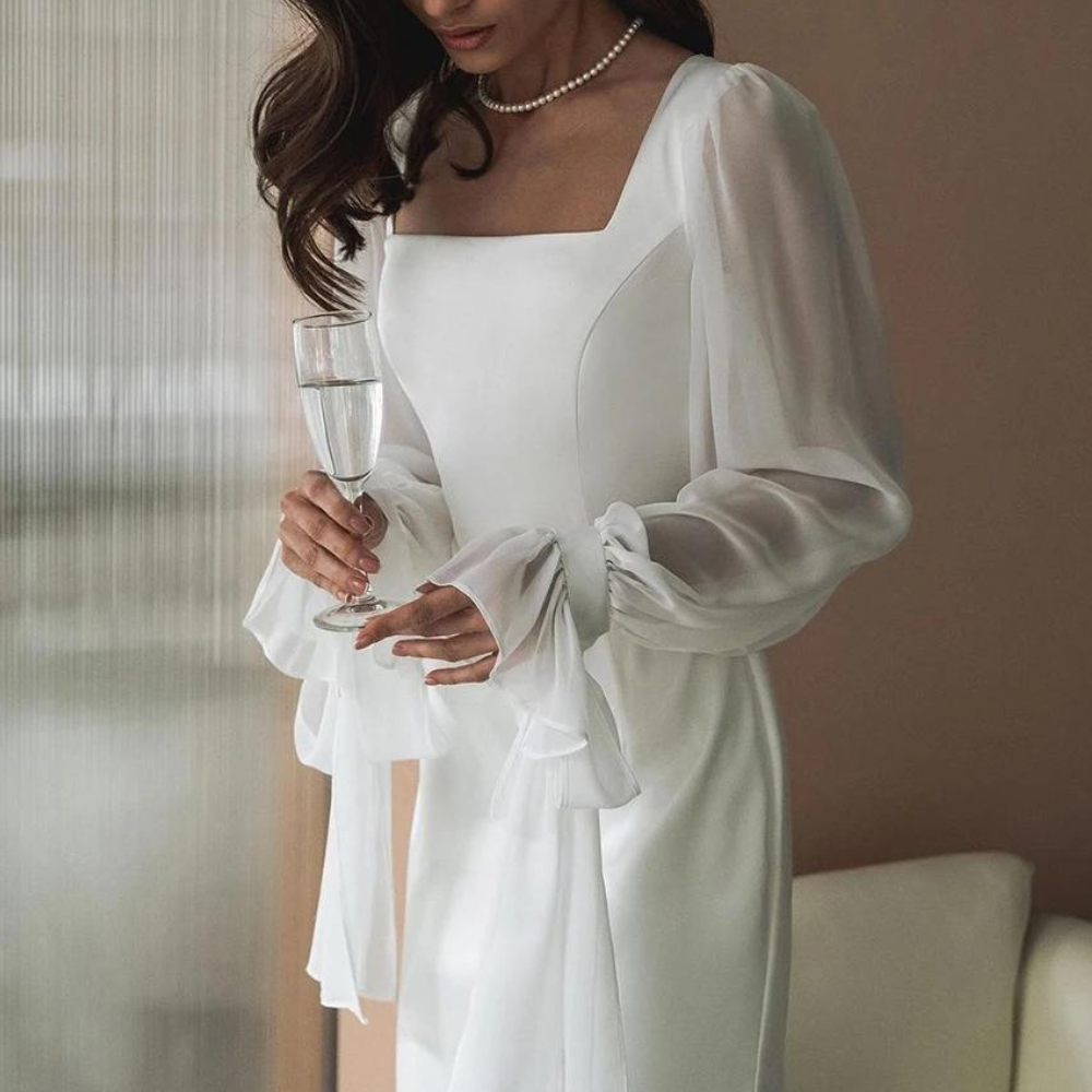 Elegant Maxi Evening Gown - Long Sleeves - Floor-Length - Formal