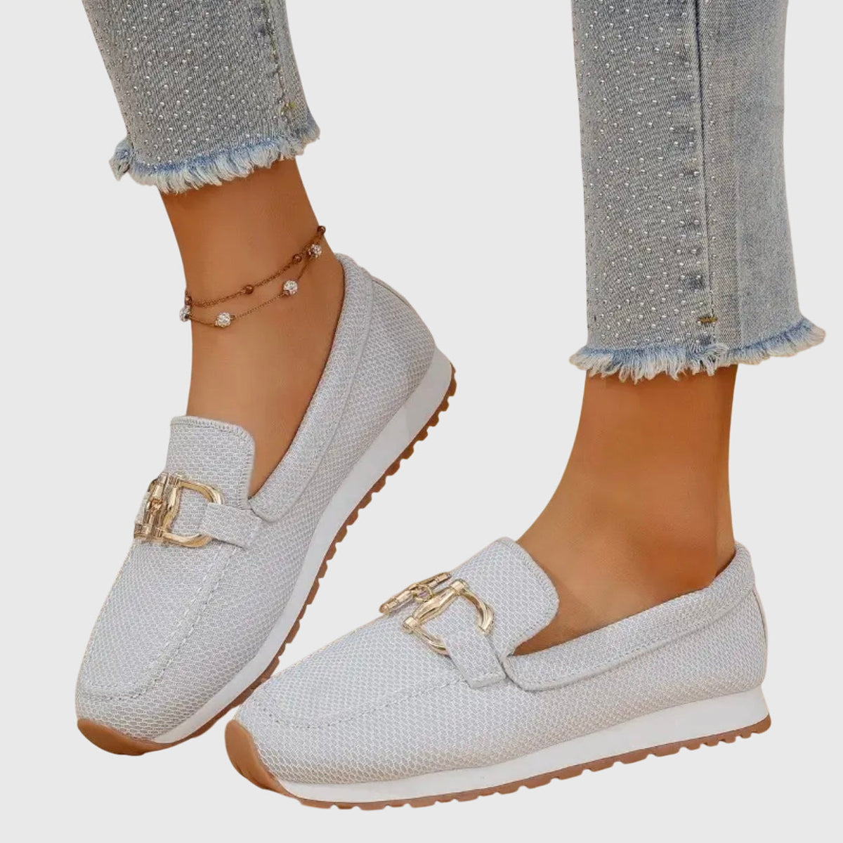 Women orthopaedic loafers with gold horsebit detail cushioned insole