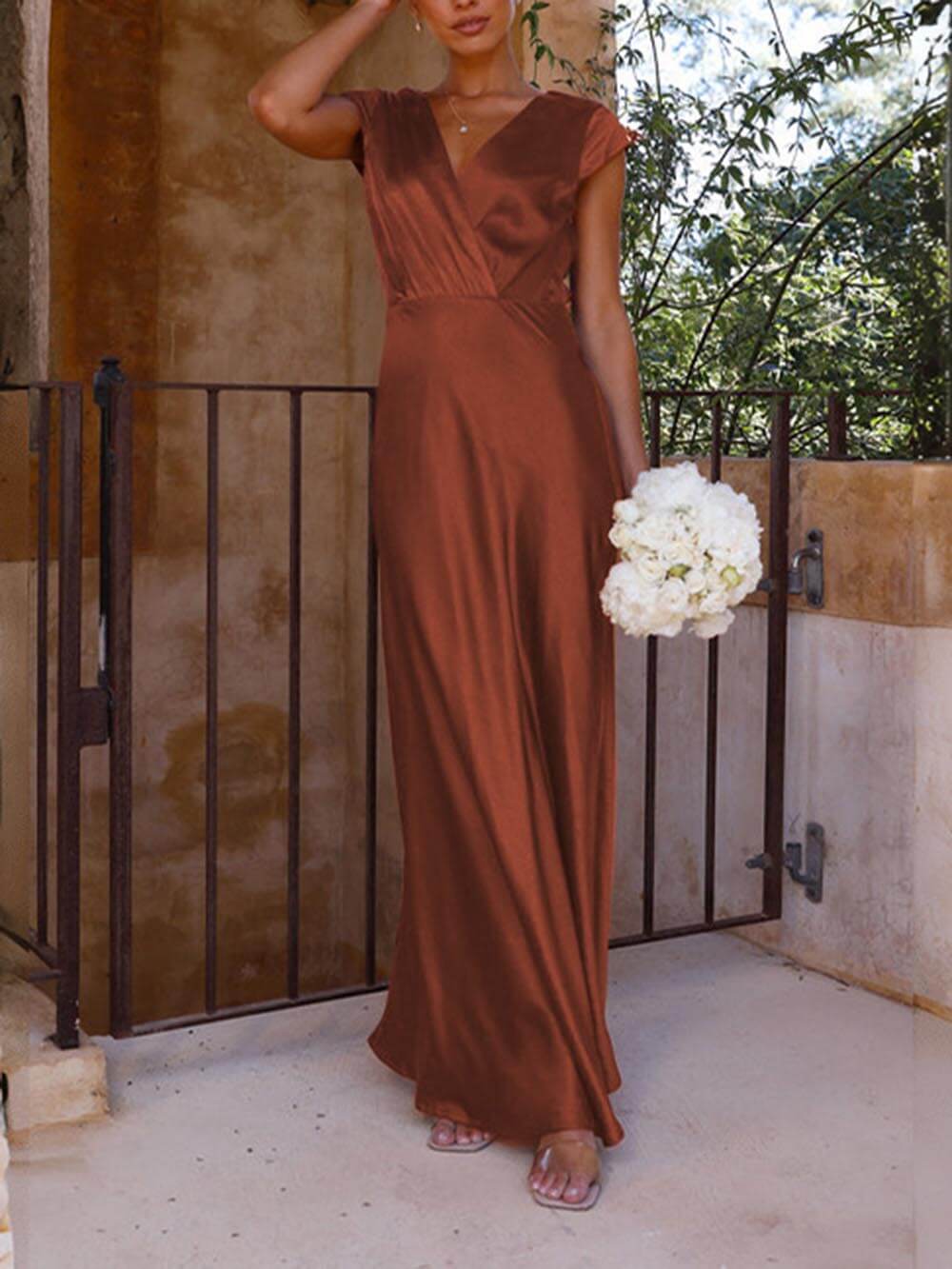 Evening Dress | Satin Mermaid Dress, V Neck | Fishtail Hem