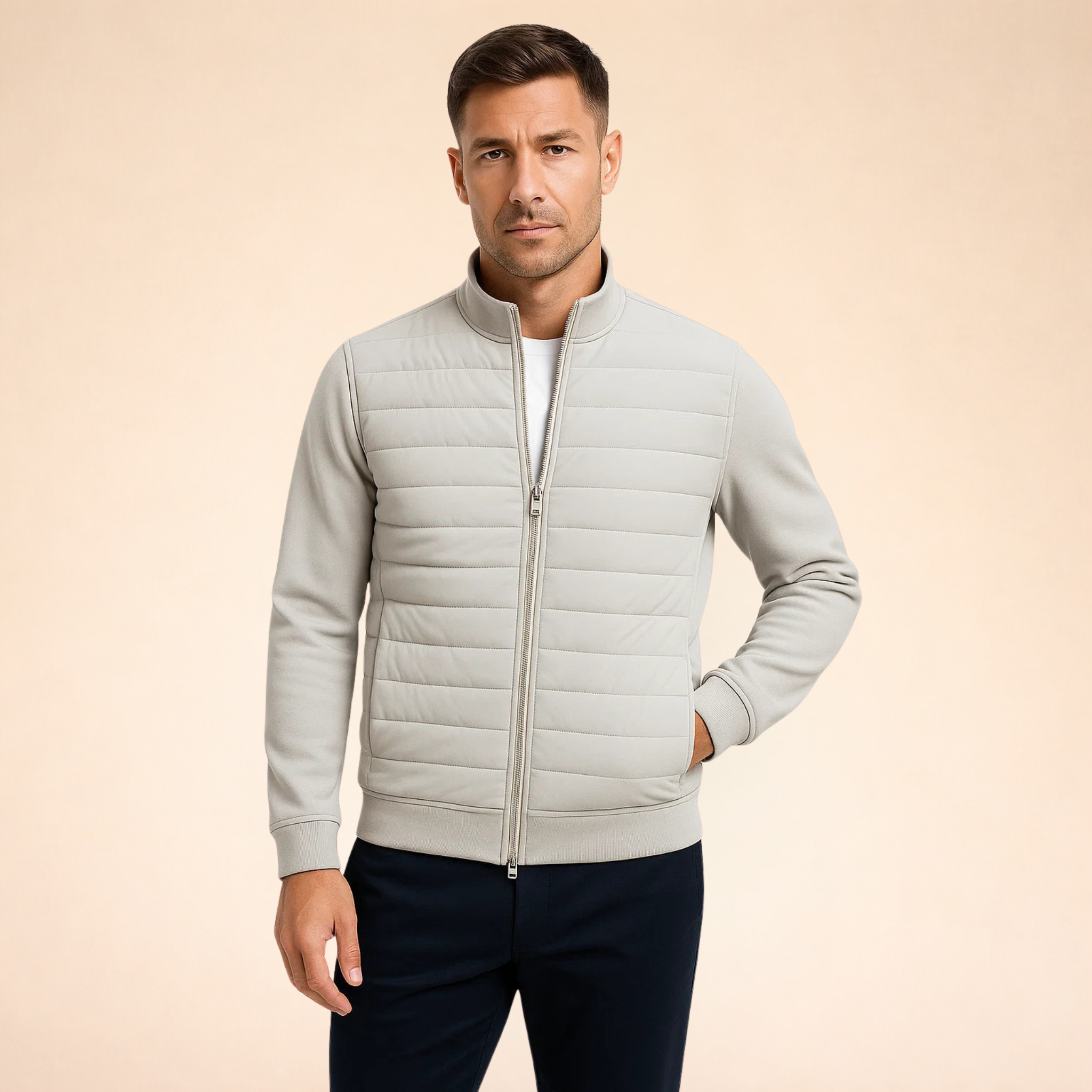 Men's Hybrid Jacket | Quilted, Knit Sleeves | Lightweight Warmth