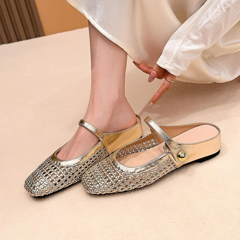 Women orthopedic woven mule flats backless slip-on supportive sole